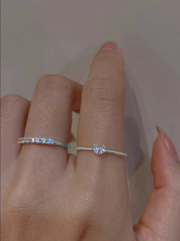 2 peças de anel Dourado ou Prata de decoração em zircônia