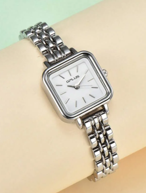 Relógio Prata De Quartzo Com Ponteiro Quadrado